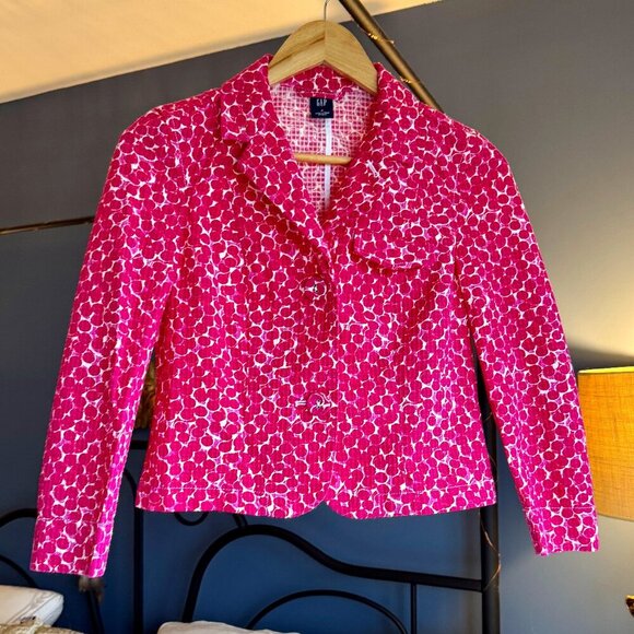 NWOT Gap Pink Polka Dot Buttoned Cotton Blazer - Picture 1 of 10